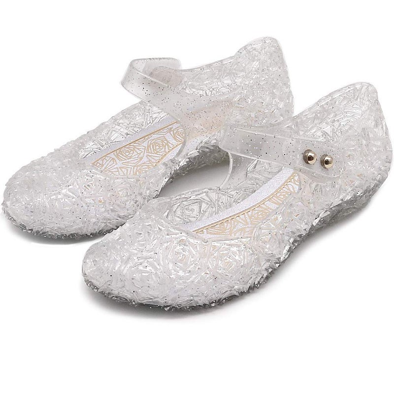 techcity Princess Girls Sandals Dress Up Dance Party Cosplay Jelly Shoes for Kids Toddler Mary Janes (A-White, Numeric_1_Point_5) - Image 1